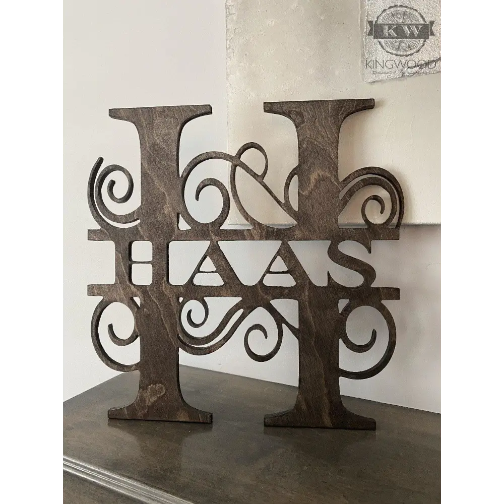 Wooden Haas family monogram sign for large family personalized monogram decor