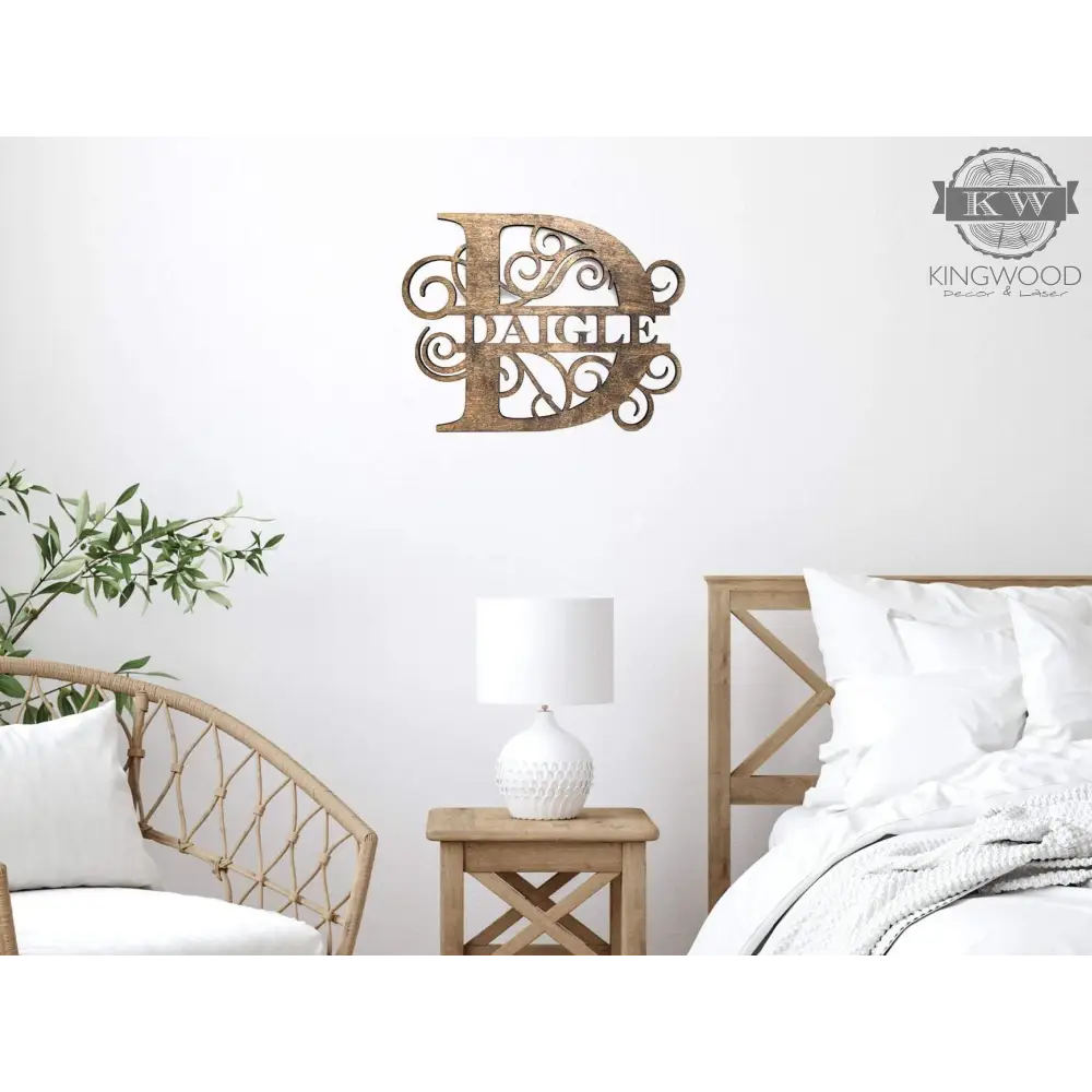 Ornate wooden initial wall decoration for large family monogram signs or personalized decor