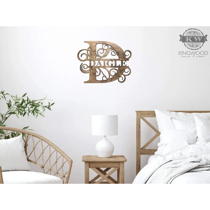 Ornate wooden initial wall decoration for large family monogram signs or personalized decor