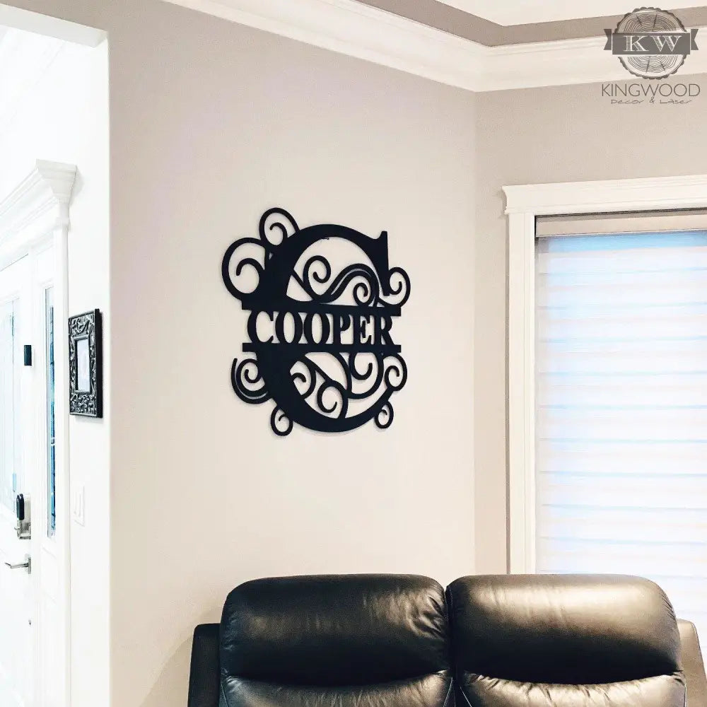 Black decorative wall monogram for large family monogram signs on personalized wood decor