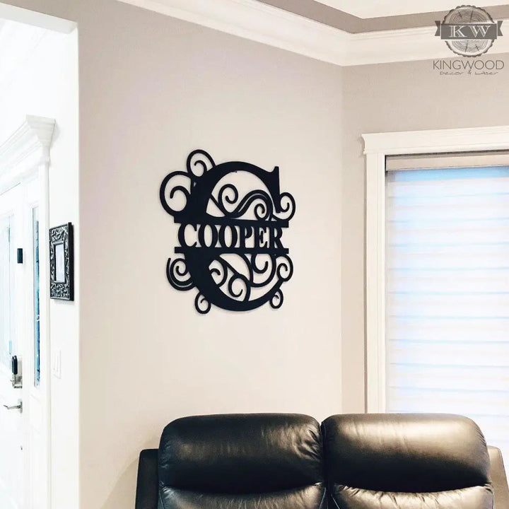 Black decorative wall monogram for large family monogram signs on personalized wood decor