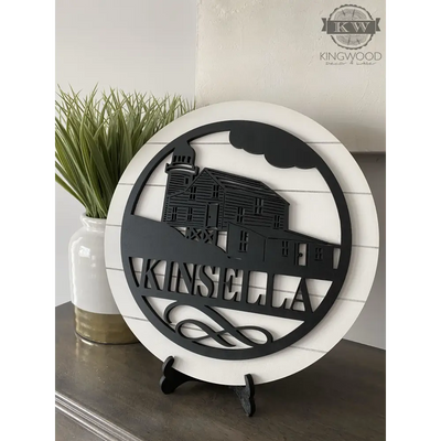 Lighthouse - personalize round shiplap signs with stand 3d
