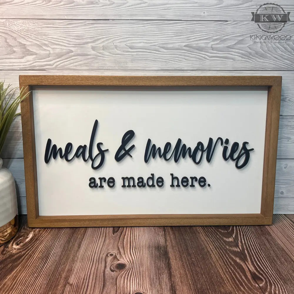 Framed sign with raised laser cut words Meals and Memories for farmhouse decor
