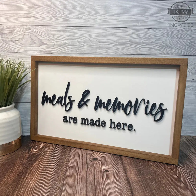 Meals & memories- 3d laser cut words - framed sign (20 x 12)