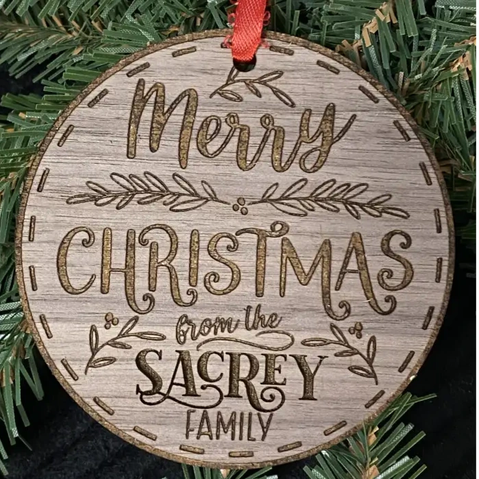 Personalized walnut family ornament for festive decor and heirloom-quality cutting boards