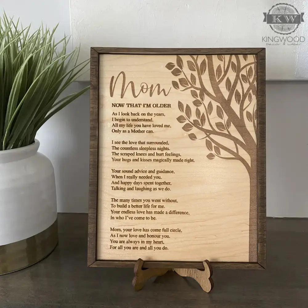 Wooden framed Mom poem plaque decor, ideal for gifts in Fort McMurray
