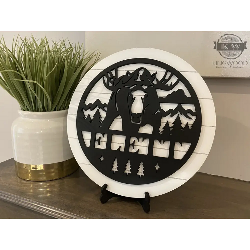 Moose - personalize round shiplap signs with stand gifts, 