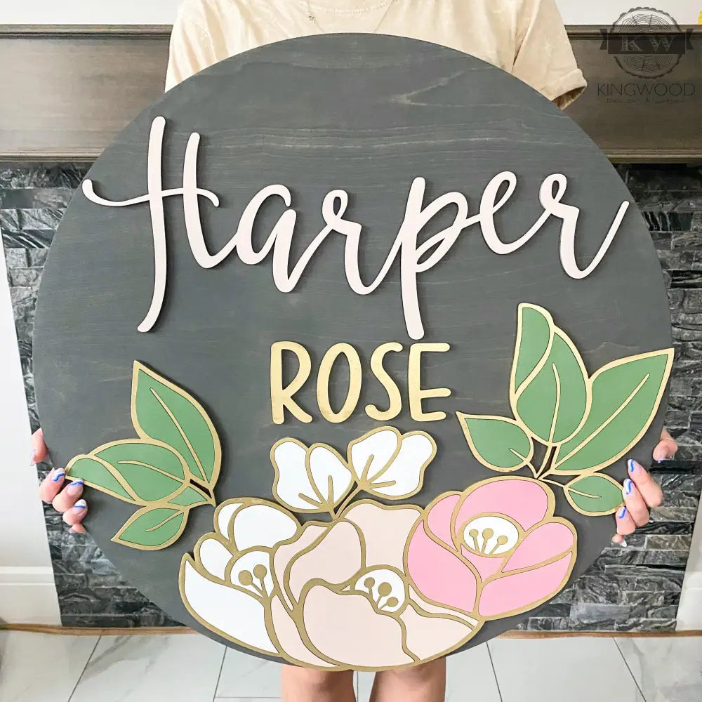 Personalized floral name sign for nursery decor in Fort McMurray