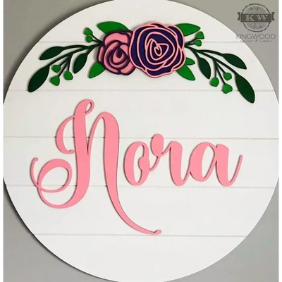 Nursery round name signs with flowers 3d laser cut,