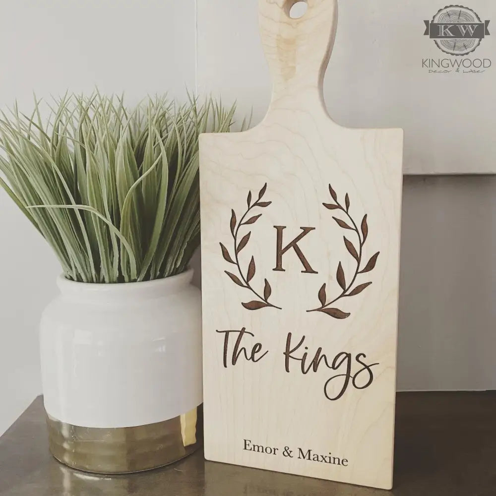 Personalized wooden cutting board for family name engraved decor in kitchen style