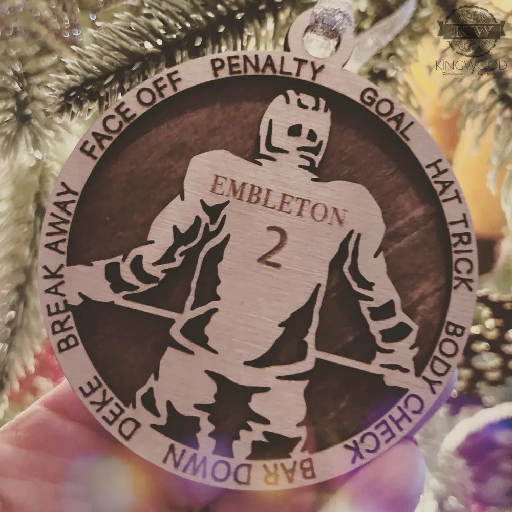 Personalized hockey ornament engraved wooden Christmas tree decoration for holiday decor