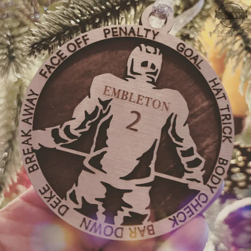 Personalized hockey ornament engraved wooden with name &