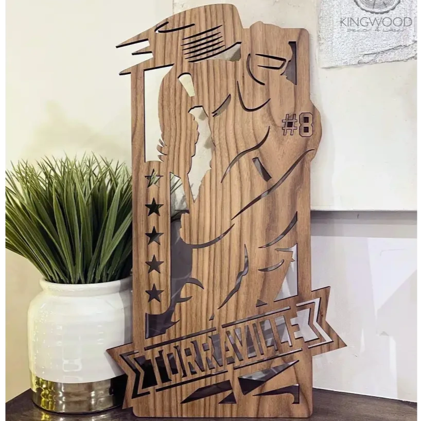 Wooden baseball-themed wall decor item for personalized Fort McMurray hockey room decor