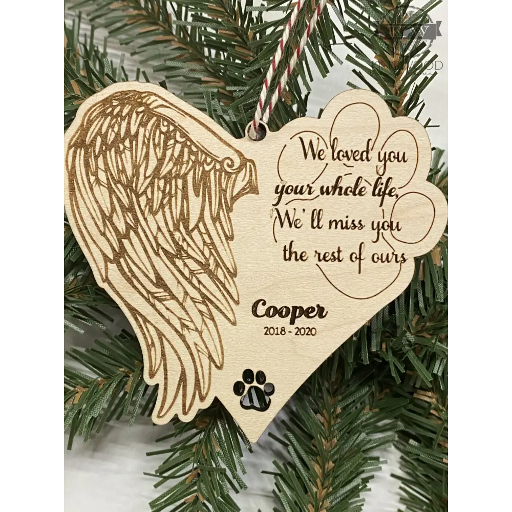 Wooden personalized memorial dog and cat ornament for pet remembrance and tribute