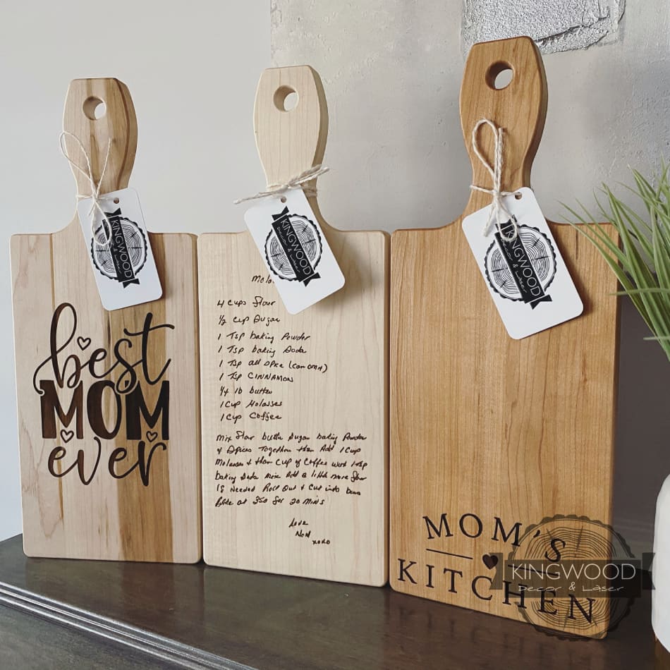 Personalized cutting board set with handles for mother and child gift cooking accessory
