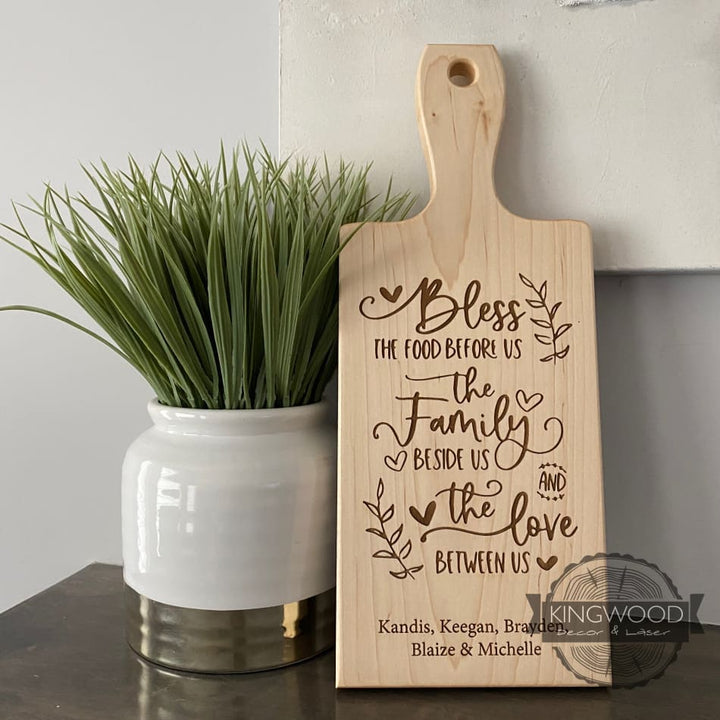 Personalized cutting board with handle and engraved blessing for mother and child gift