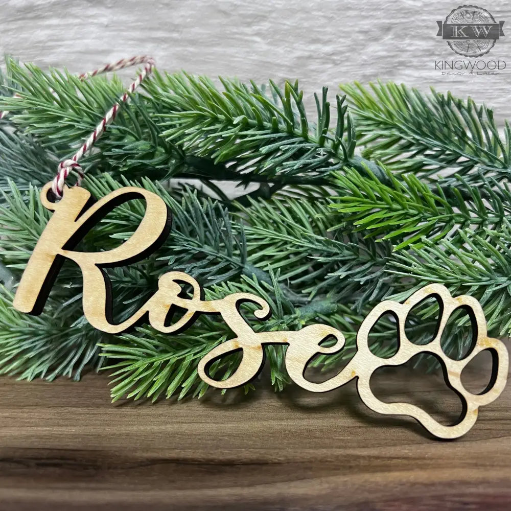 Wooden name ornament with paw print for personalized decor in Fort McMurray