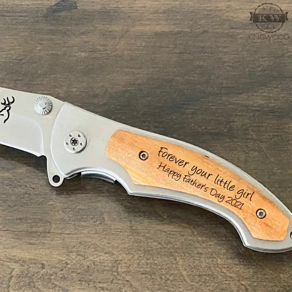 Engraved Browning pocket knife showcasing custom laser engraved pocket tool design