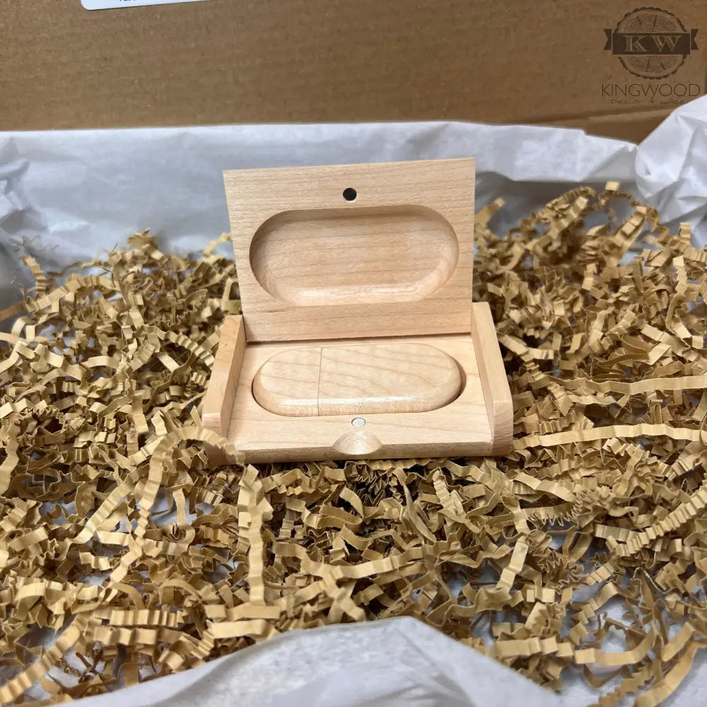 Personalized USB wooden drive with matching box for gifts and weddings
