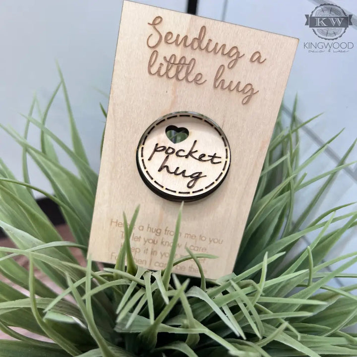Wooden pocket hug gift with card, a thoughtful keepsake for loved ones