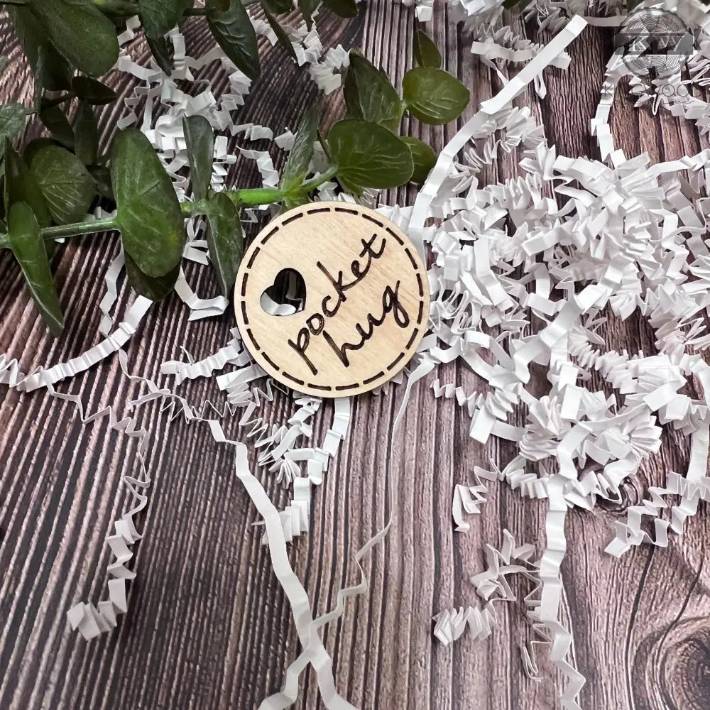 Wooden pocket hug token for thoughtful gift, ideal for pocket hugs or cutting boards