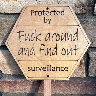 Protected by: surveillance sign for lawn _label_new, custom,