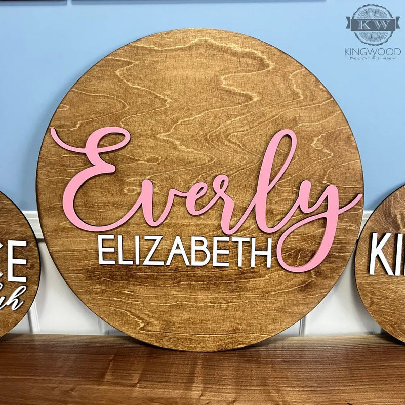 Rustic baby nursery round name signs 3d laser cut,