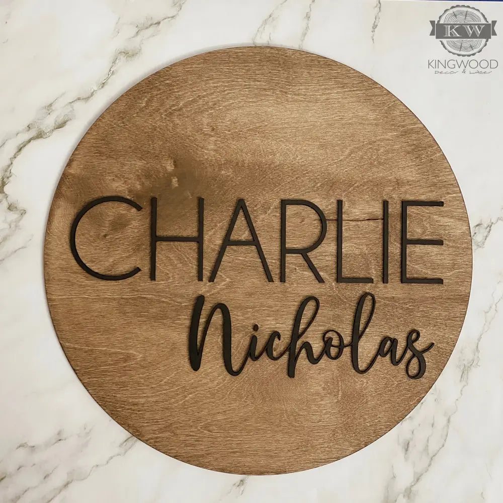 Rustic baby nursery round wood sign for personalized decor in charming rustic baby style