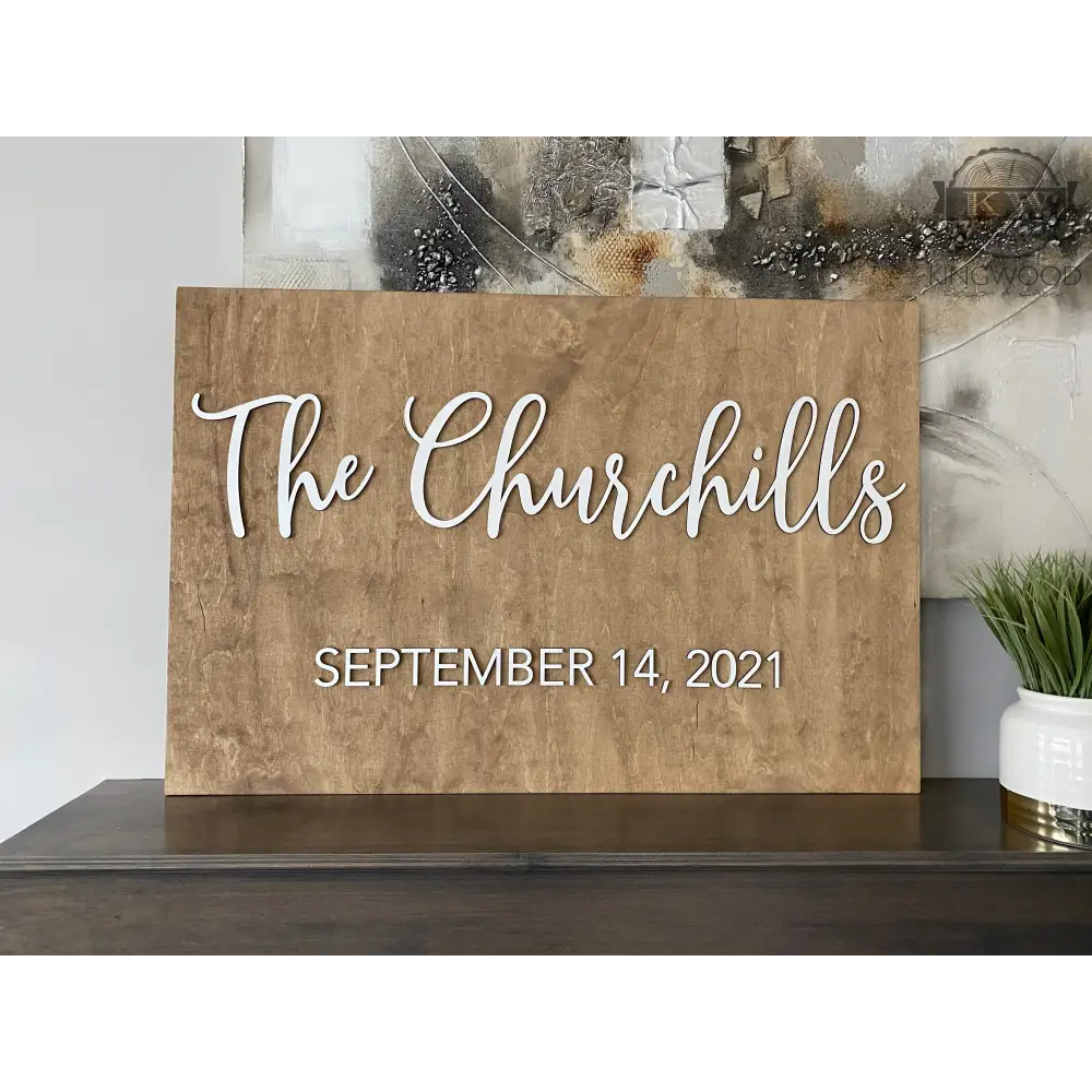 Wooden family name sign as a wedding signature sign and sign guestbook alternative