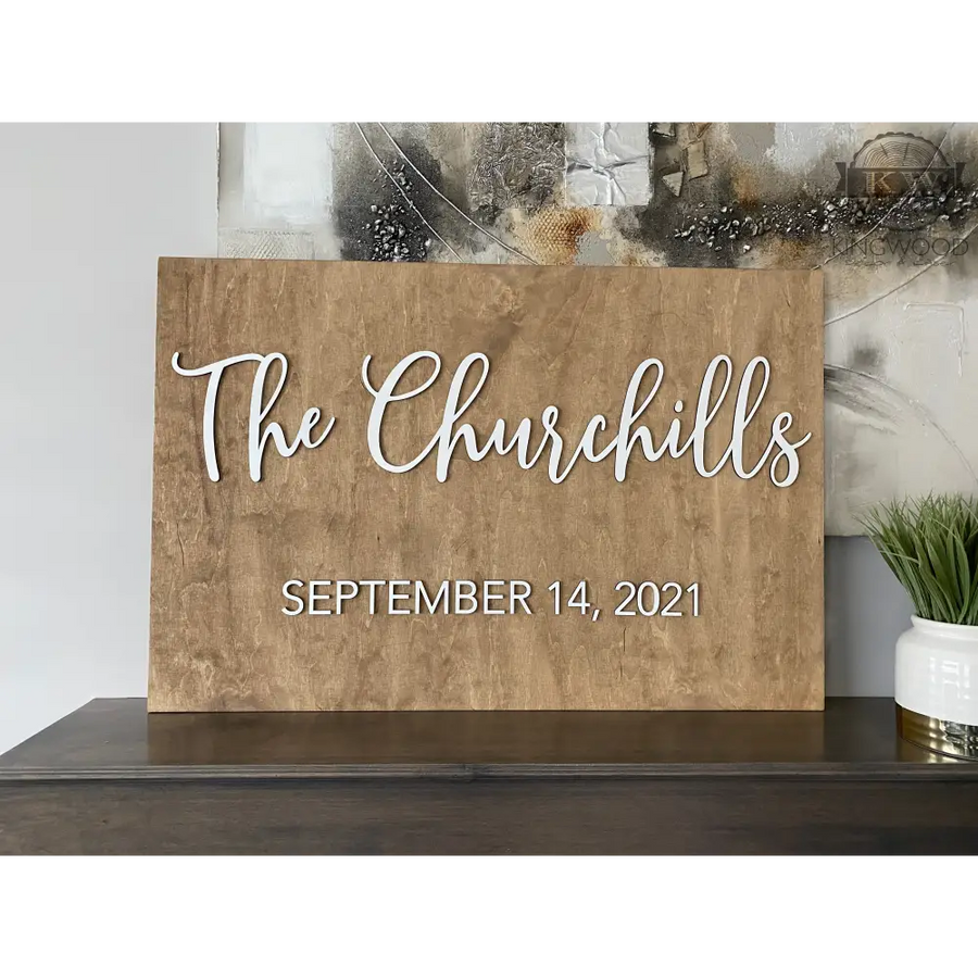 Wooden family name sign as a wedding signature sign and sign guestbook alternative