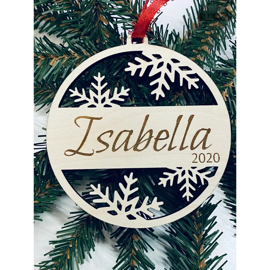 Snowflake custom name ornament 3d laser cut, alberta,