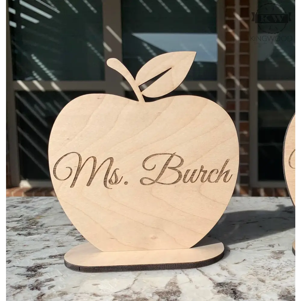 Wooden teacher apple appreciation gift personalized with classroom name plaque, ideal for teachers